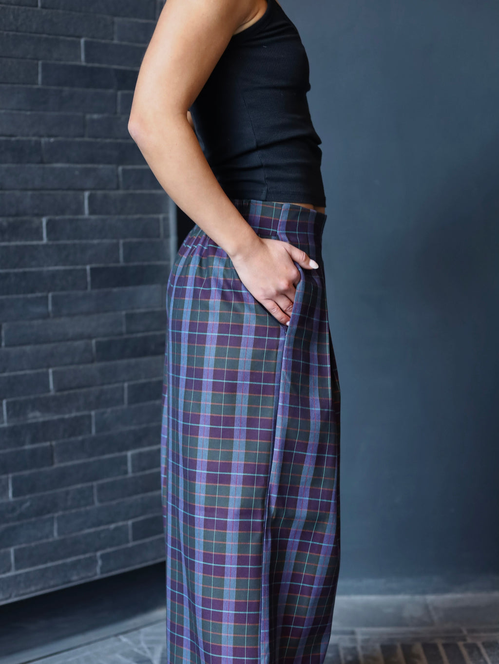 Pantalón Flow Tartán Burdeo
