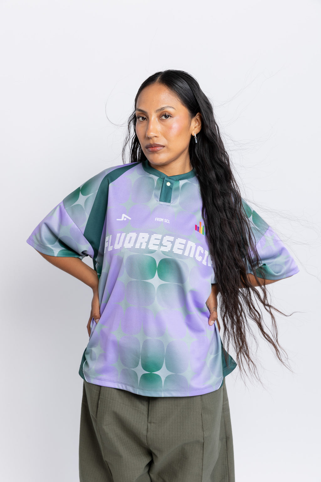 CAMISETA BOXY FIT lila-verde