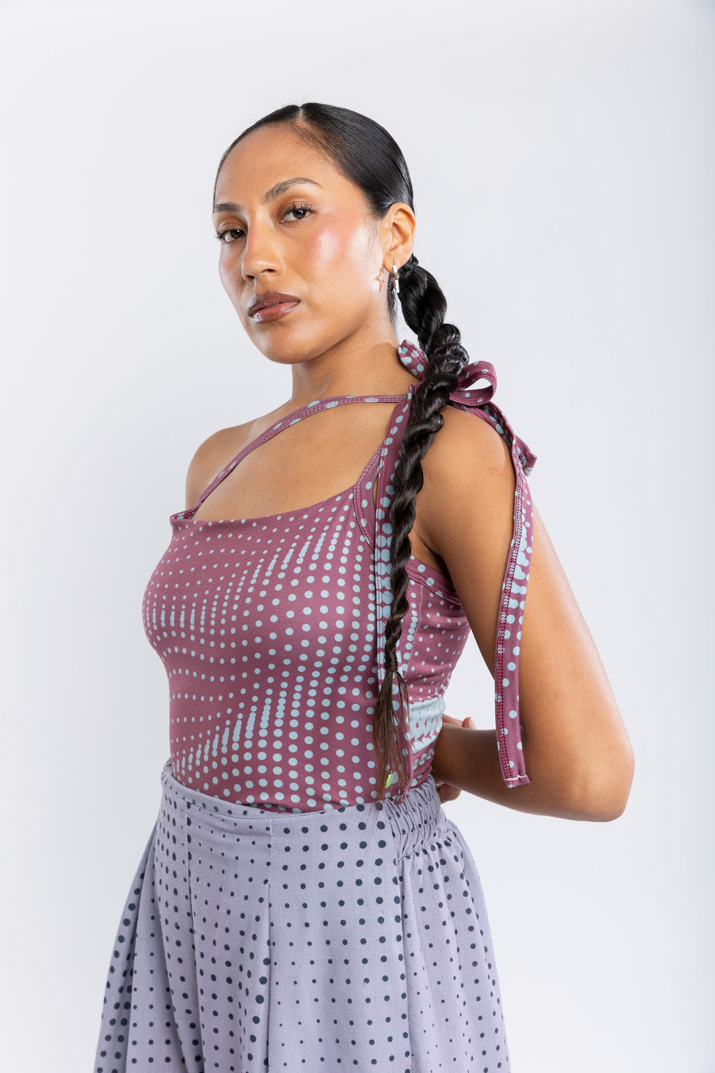 Crop lazos Puntos Burdeo